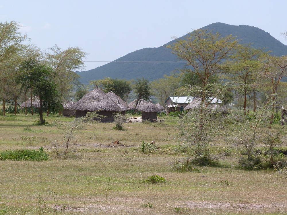 Paysage tanzanien avec huttes typiques